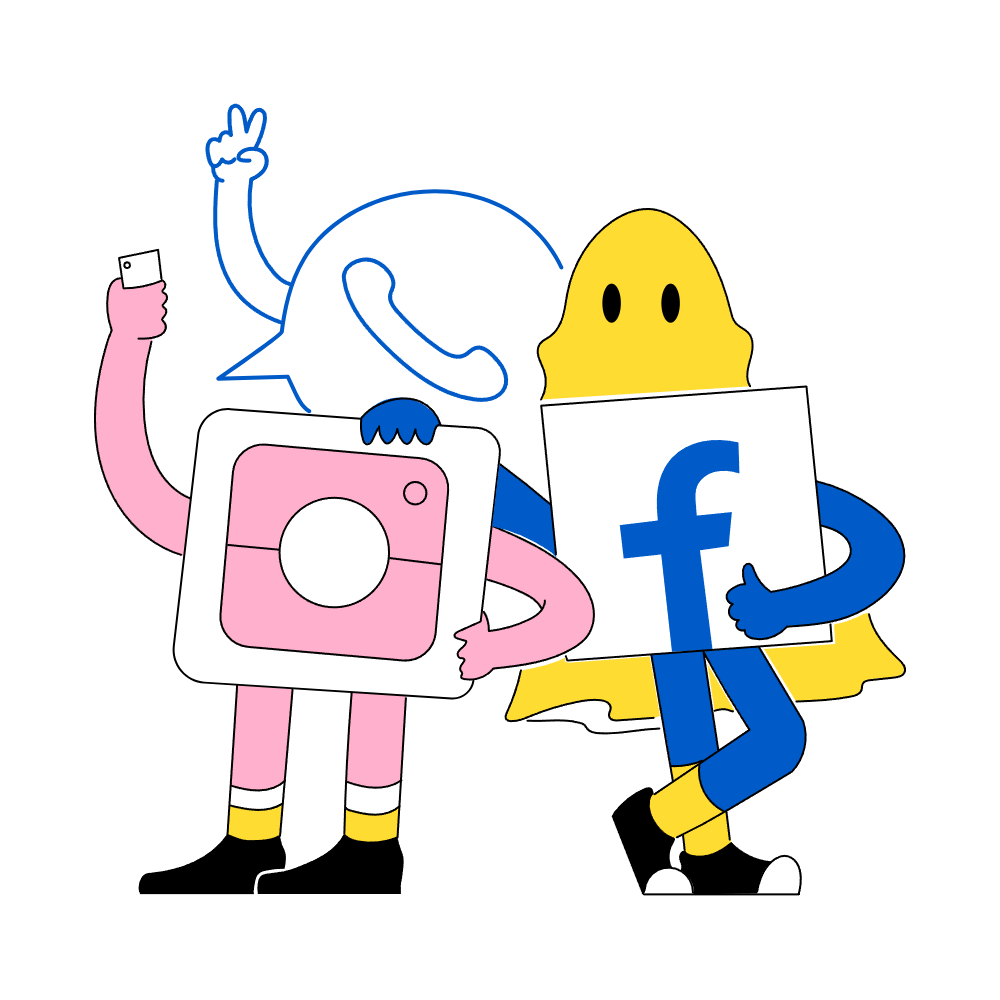 Ilustracija Instagram i Facebook maskota