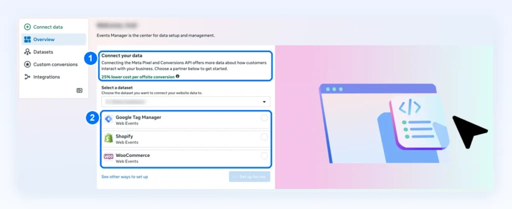 Events Manager: povezivanje Meta Pixel-a i Conversions API-ja preko Google Tag Manager-a, Shopify-ja ili WooCommerce-a